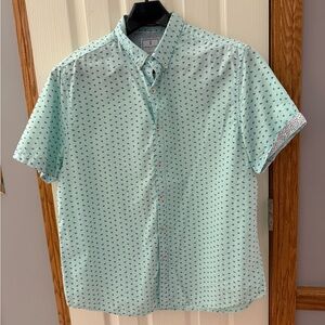 Denim & Flower Size XL Men's Slim Fit Mint Green Short Sleeve Button Down Shirt